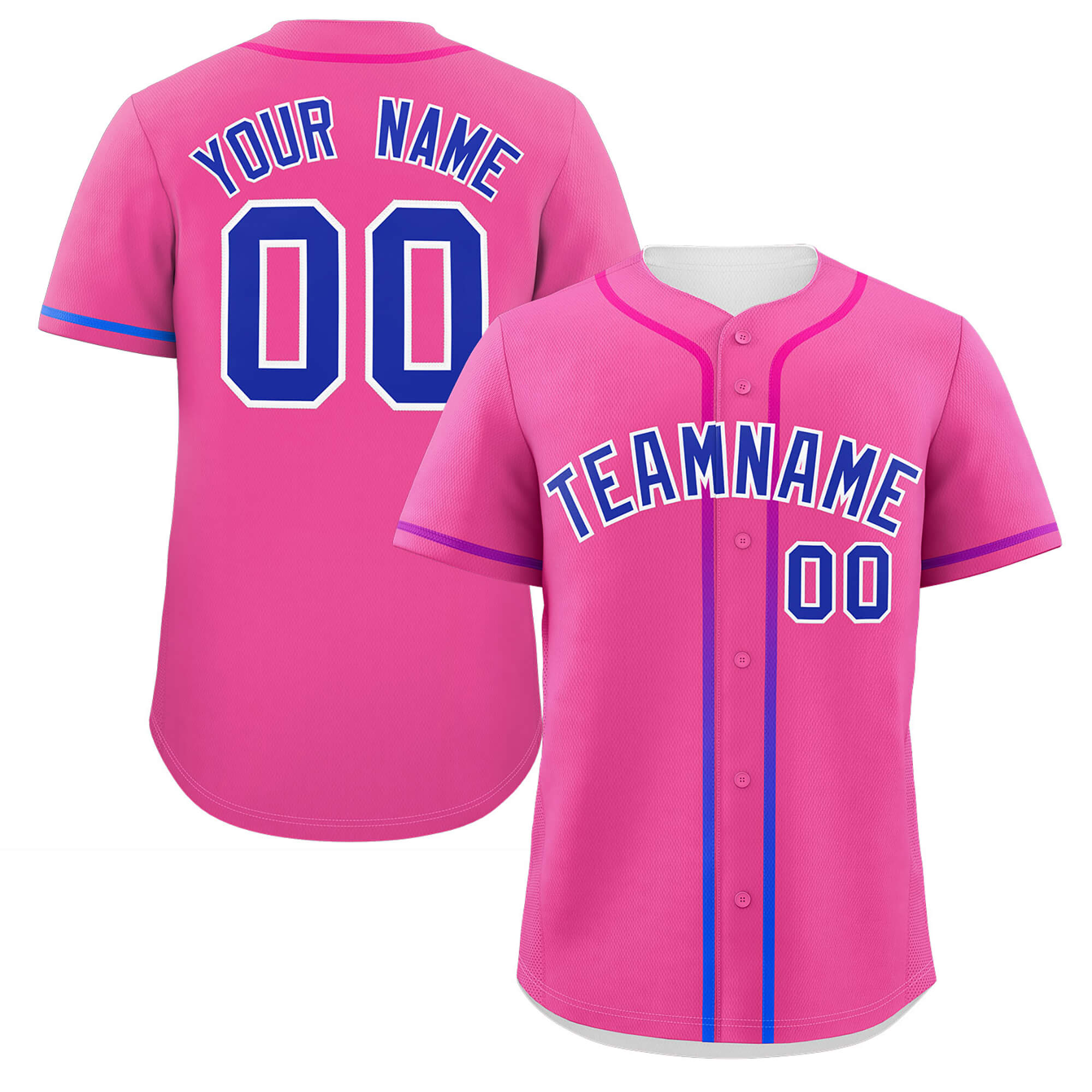 Custom Pink Royal Personalized Gradient Ribbed Design Authentic Baseball Jersey