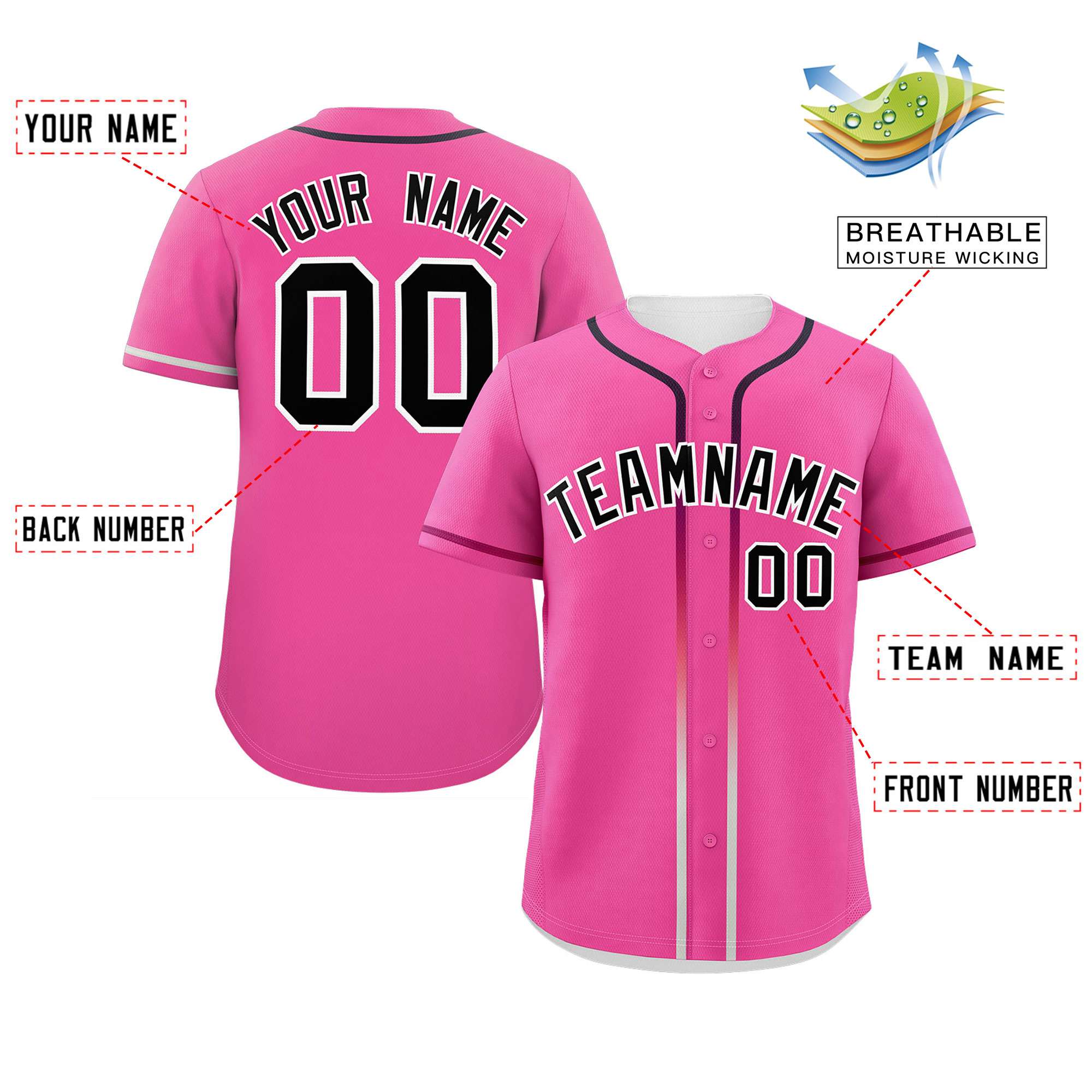 Custom Pink Black Personalized Gradient Ribbed Design Authentic Baseball Jersey