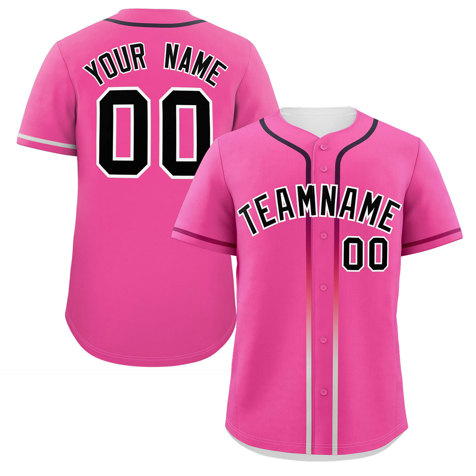 Custom Pink Black Personalized Gradient Ribbed Design Authentic Baseball Jersey