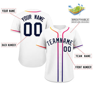 Custom White Navy Personalized Gradient Ribbed Design Authentic Baseball Jersey