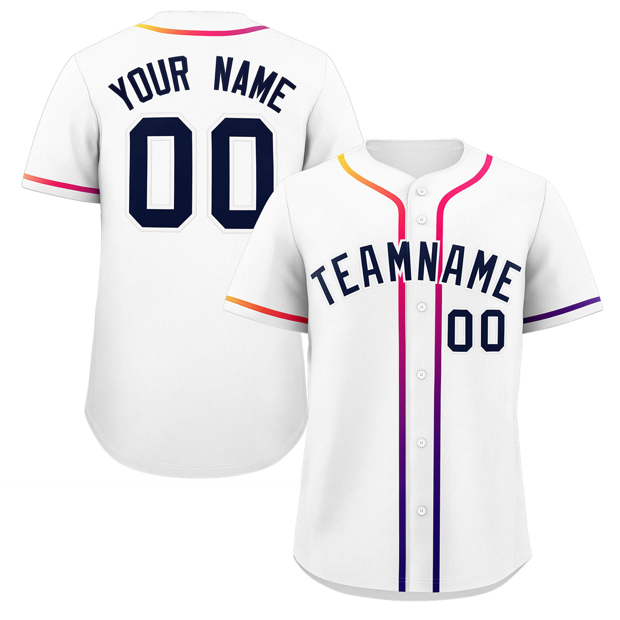 Custom White Navy Personalized Gradient Ribbed Design Authentic Baseball Jersey