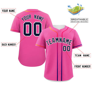 Custom Pink Navy Personalized Gradient Ribbed Design Authentic Baseball Jersey