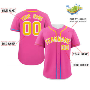 Custom Pink Gold Personalized Gradient Ribbed Design Authentic Baseball Jersey