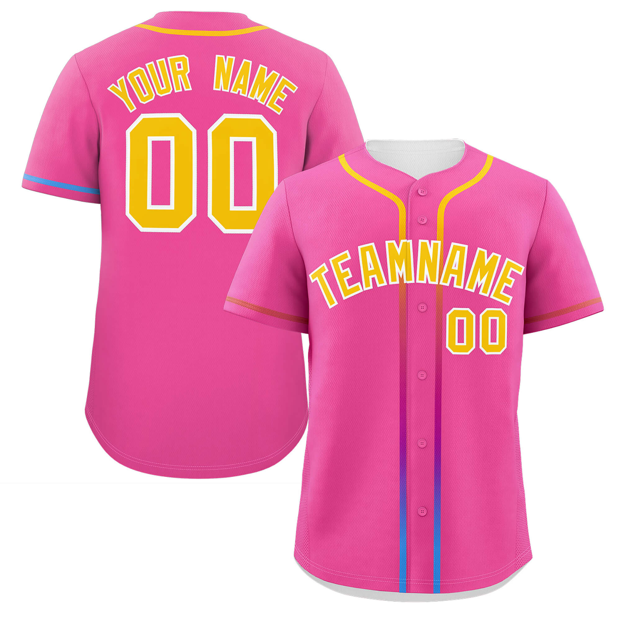 Custom Pink Gold Personalized Gradient Ribbed Design Authentic Baseball Jersey