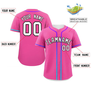 Custom Pink White Personalized Gradient Ribbed Design Authentic Baseball Jersey