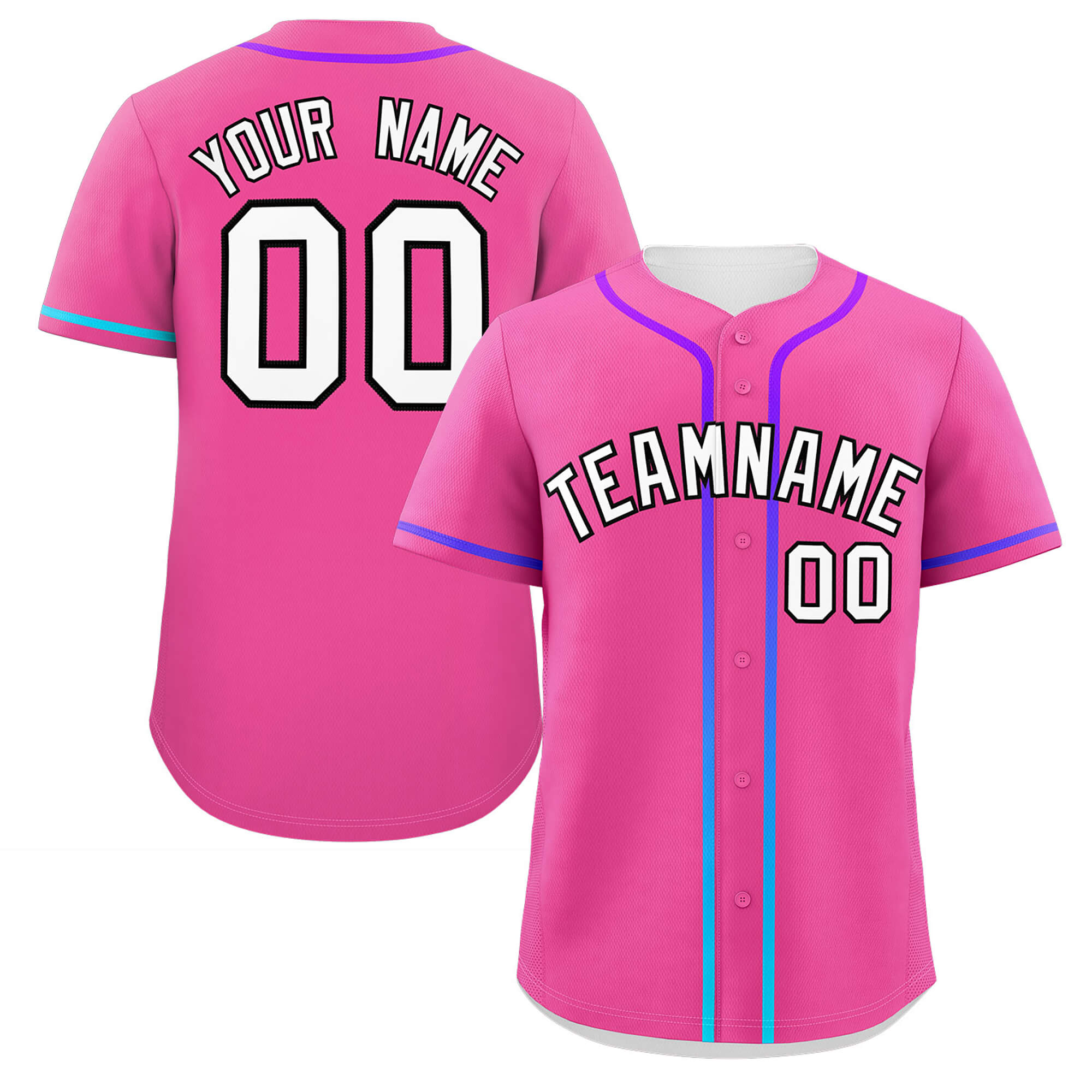 Custom Pink White Personalized Gradient Ribbed Design Authentic Baseball Jersey