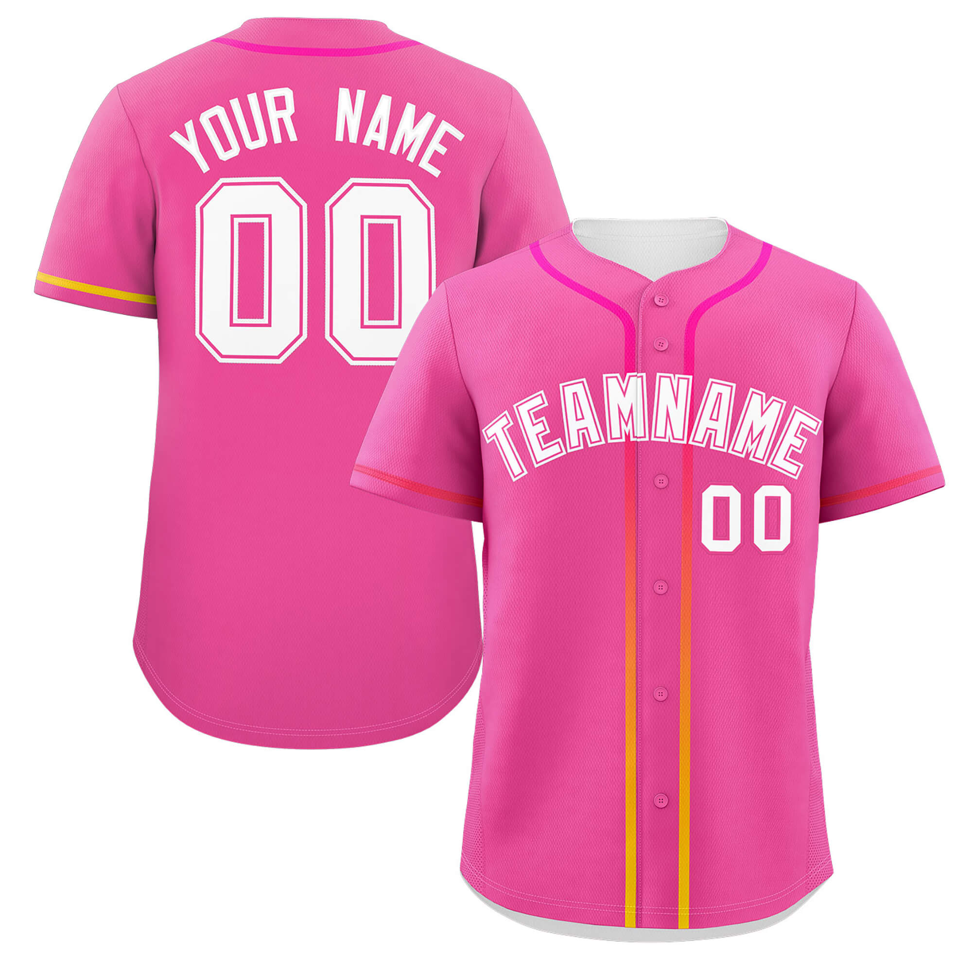 Custom Pink White Personalized Gradient Ribbed Design Authentic Baseball Jersey