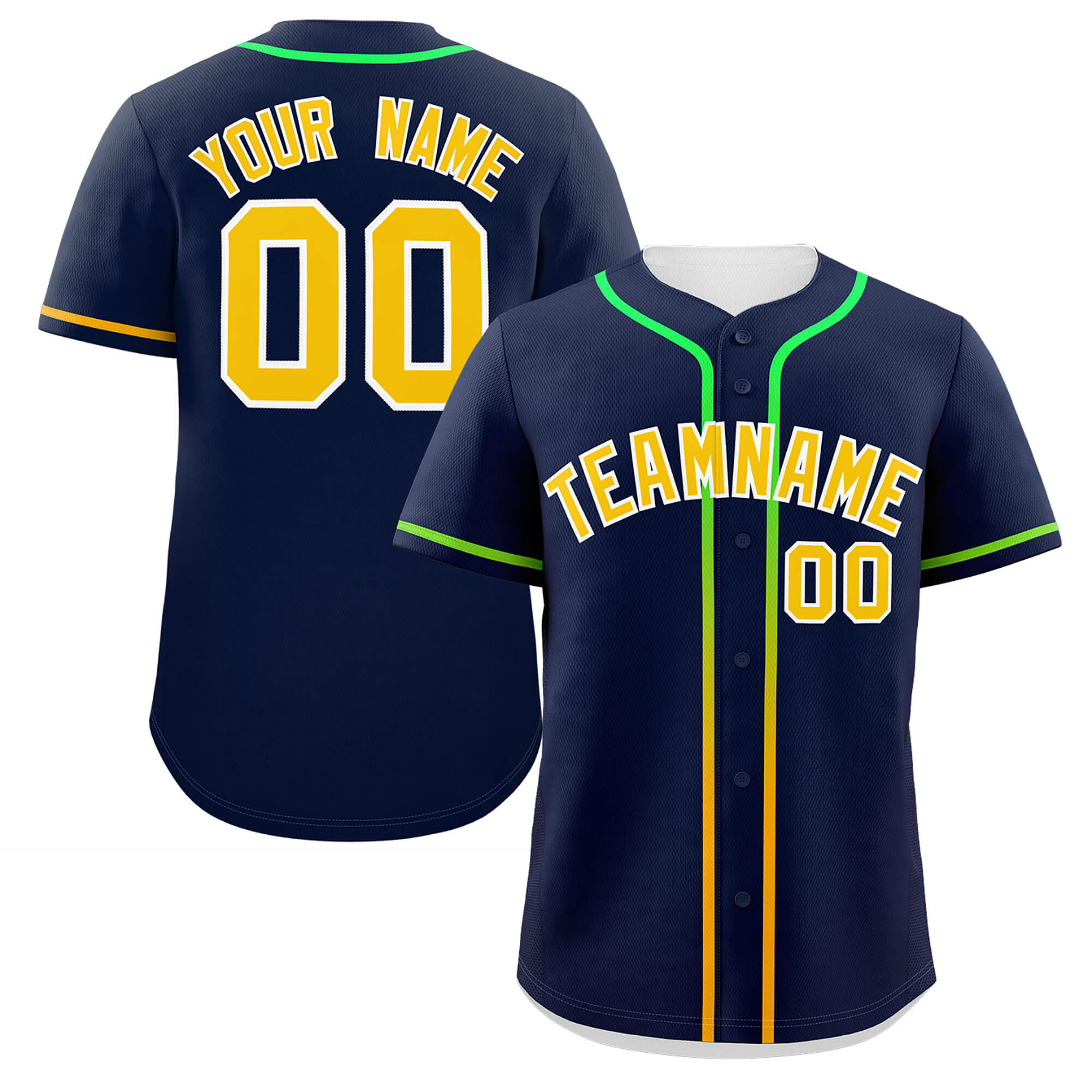 Custom Navy Gold Personalized Gradient Ribbed Design Authentic Baseball Jersey