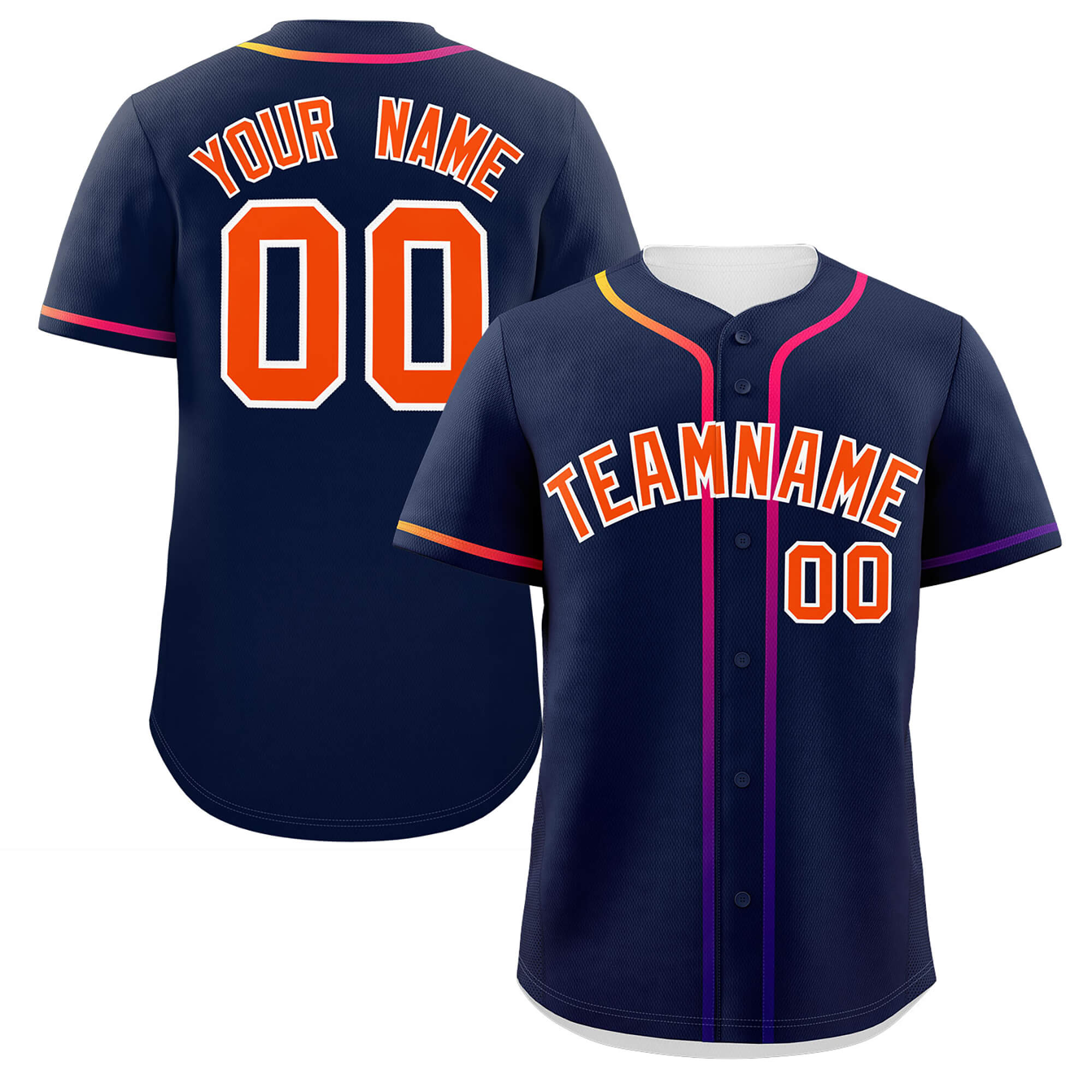 Custom Navy Orange Personalized Gradient Ribbed Design Authentic Baseball Jersey