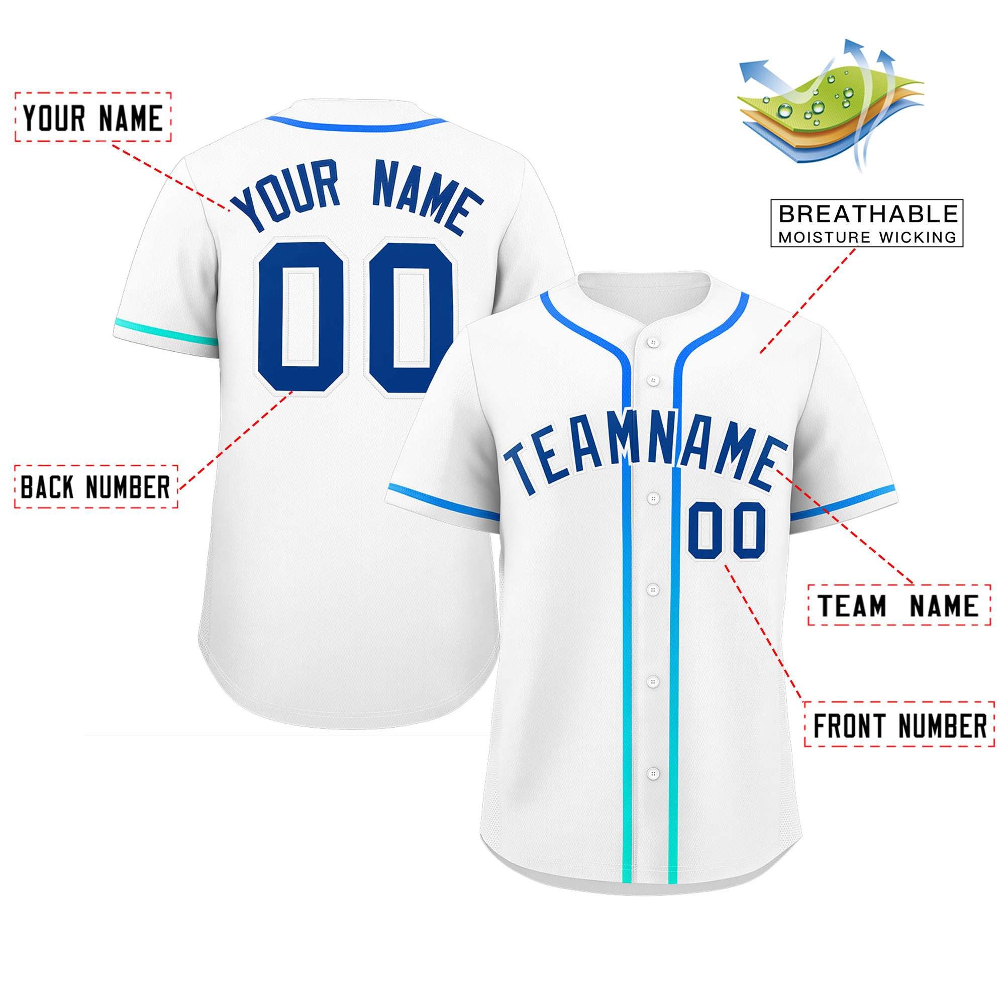 Custom White Royal Personalized Gradient Ribbed Design Authentic Baseball Jersey