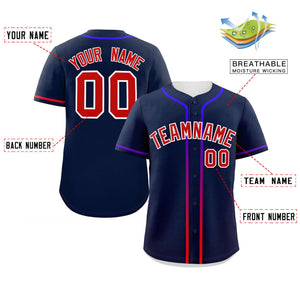 Custom Navy Red Personalized Gradient Ribbed Design Authentic Baseball Jersey