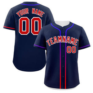 Custom Navy Red Personalized Gradient Ribbed Design Authentic Baseball Jersey