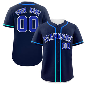 Custom Navy Royal Personalized Gradient Ribbed Design Authentic Baseball Jersey