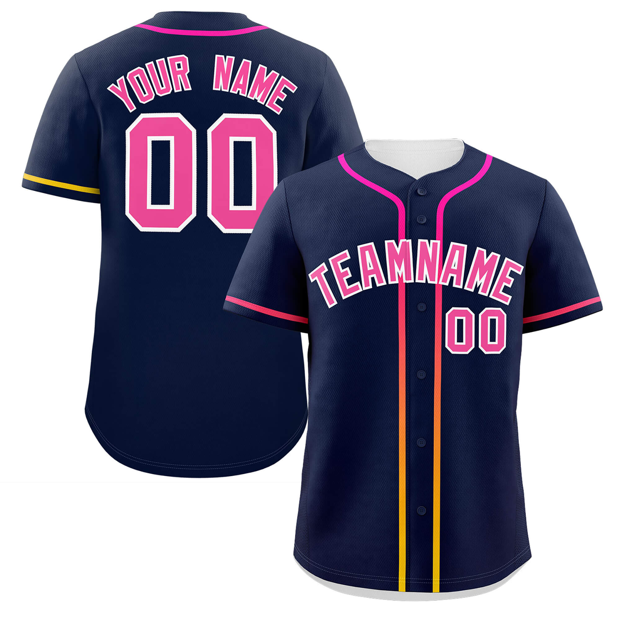 Custom Navy Pink Personalized Gradient Ribbed Design Authentic Baseball Jersey