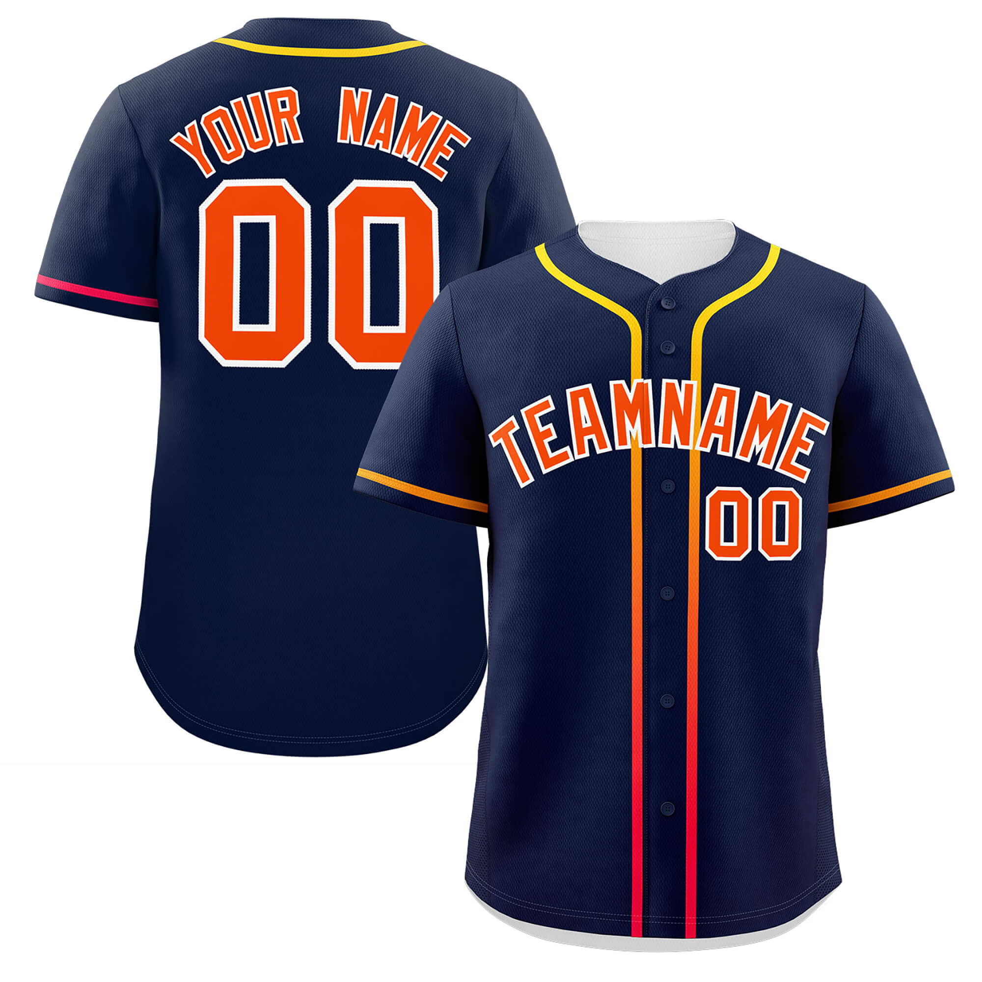 Custom Navy Orange Personalized Gradient Ribbed Design Authentic Baseball Jersey