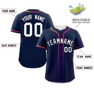 Custom Navy White Personalized Gradient Ribbed Design Authentic Baseball Jersey