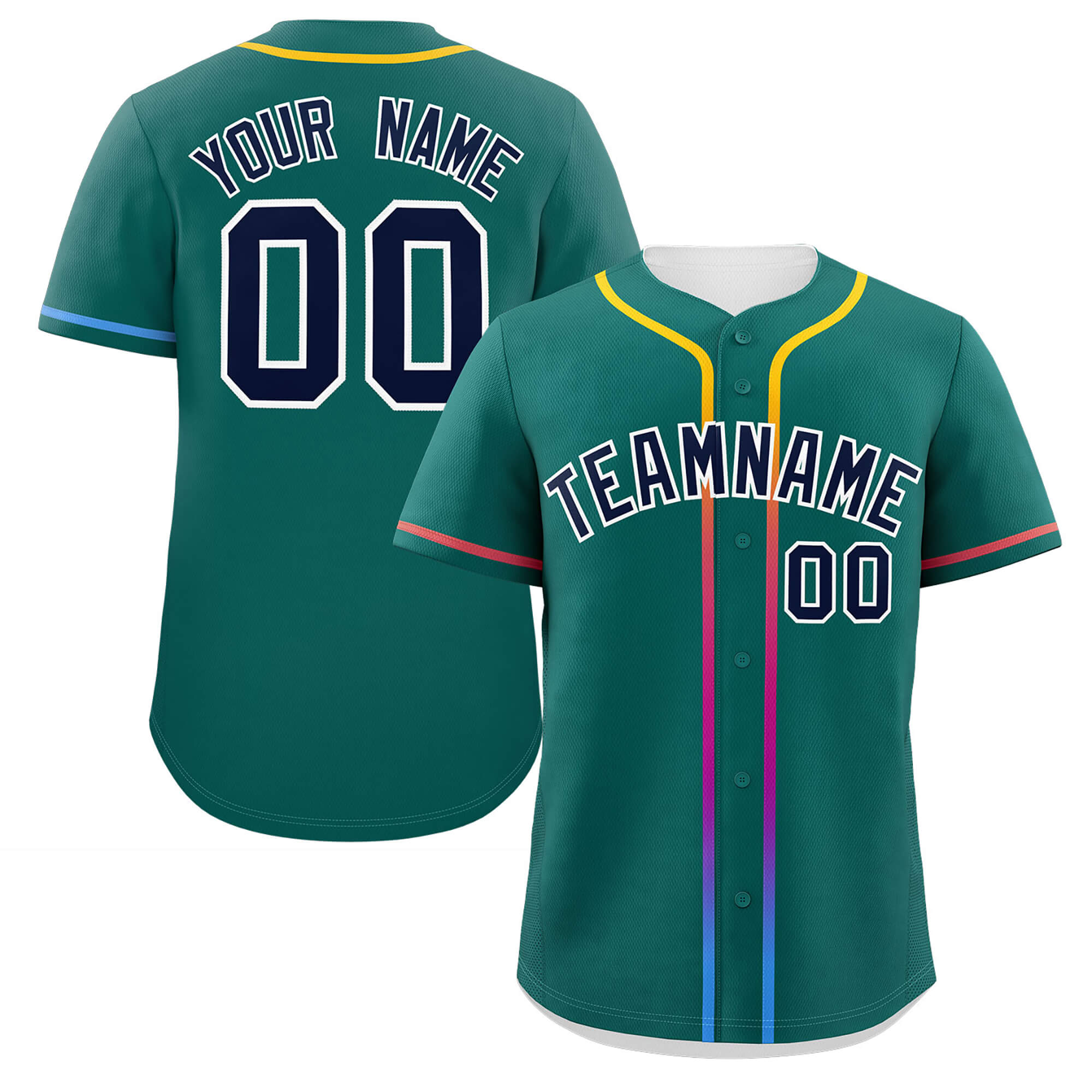 Custom Aqua Navy Personalized Gradient Ribbed Design Authentic Baseball Jersey