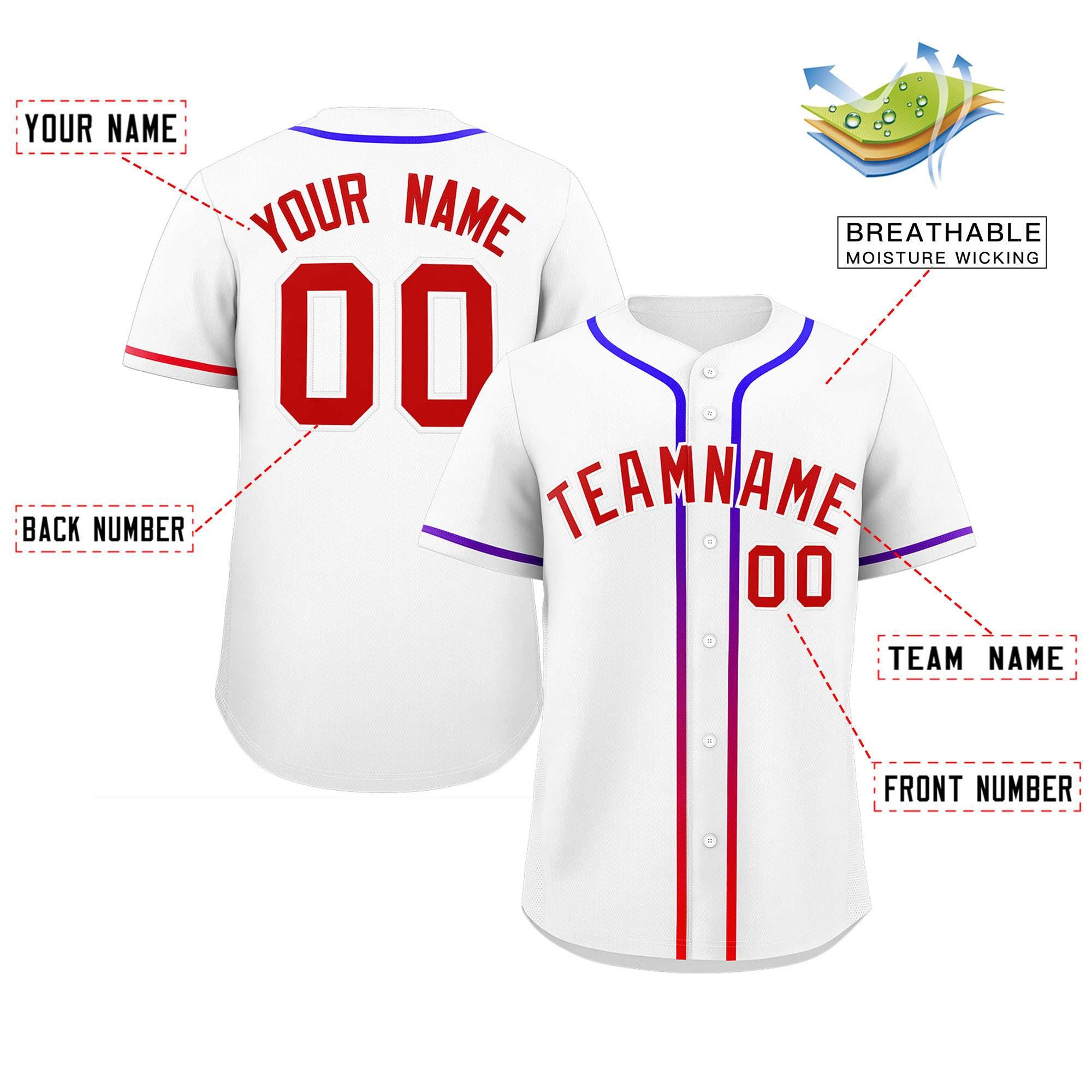 Custom White Red Personalized Gradient Ribbed Design Authentic Baseball Jersey