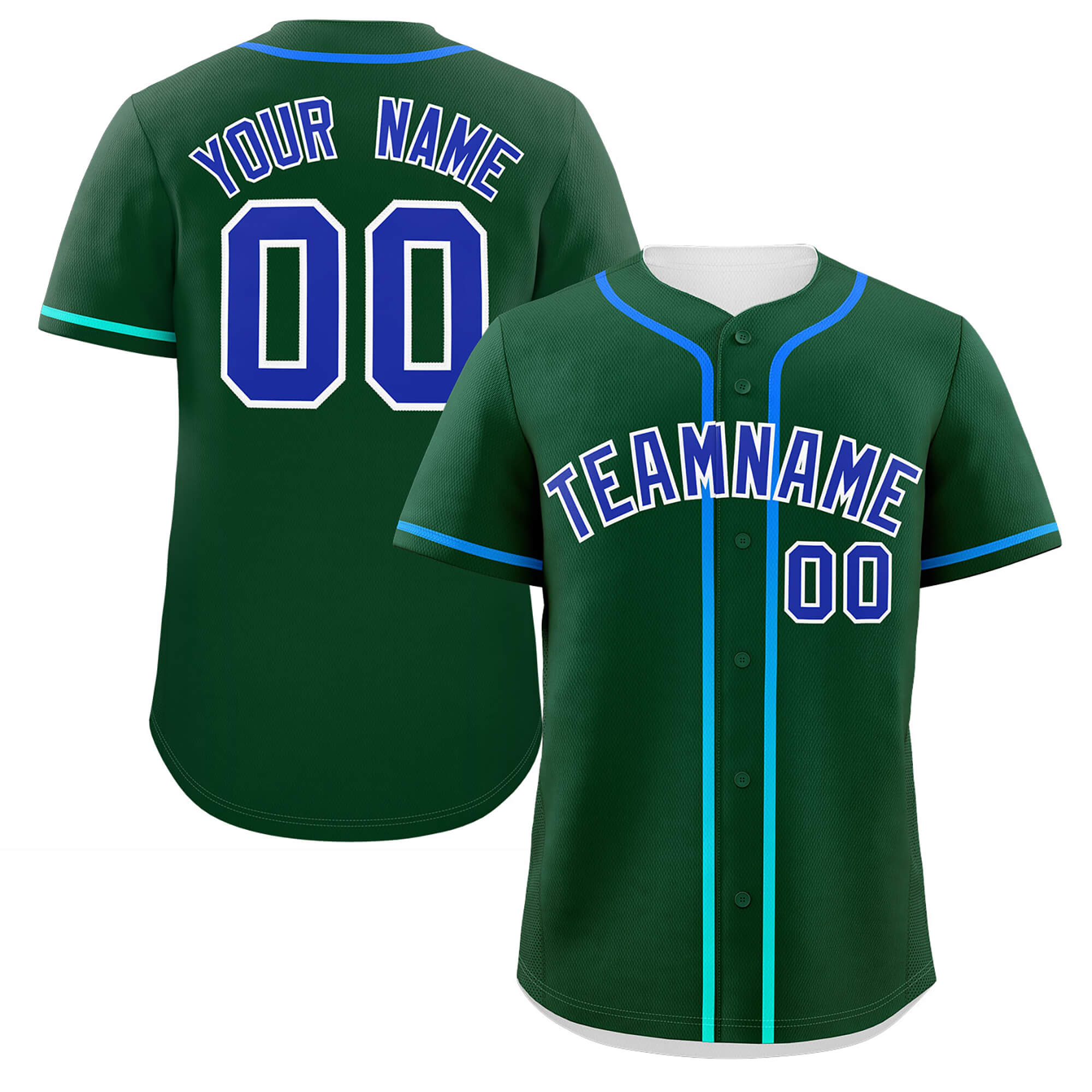 Custom Green Royal Personalized Gradient Ribbed Design Authentic Baseball Jersey