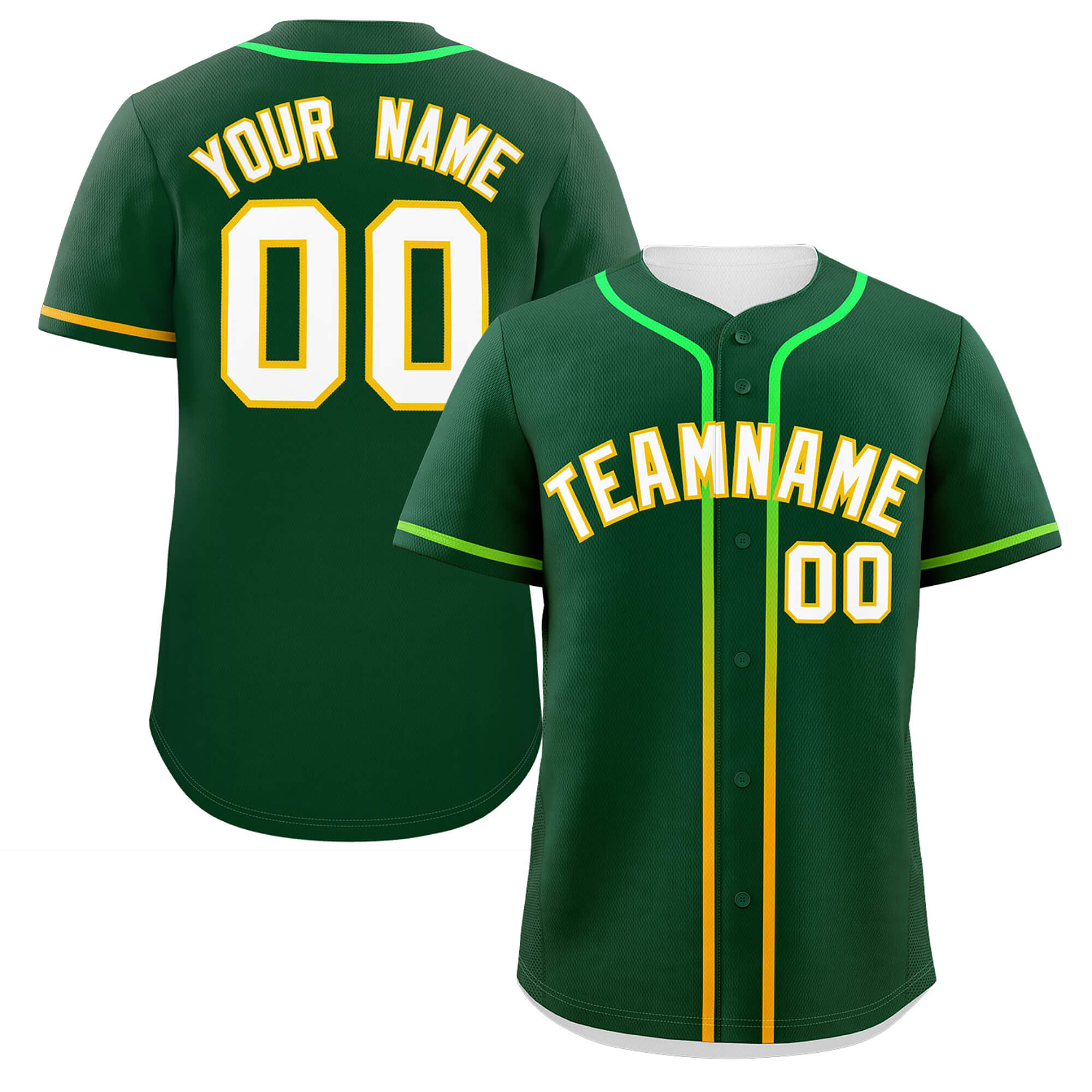 Custom Green White Personalized Gradient Ribbed Design Authentic Baseball Jersey