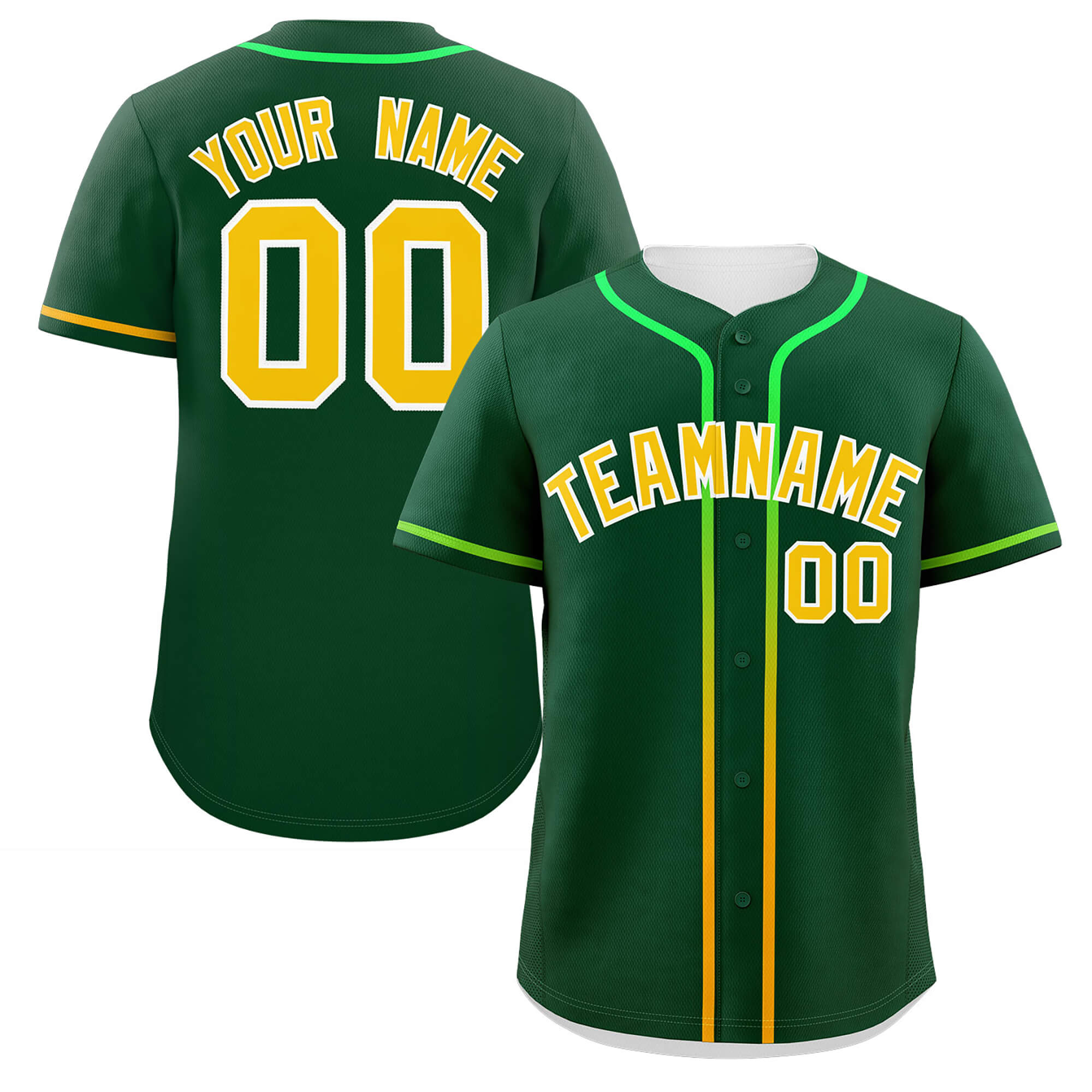 Custom Green Gold Personalized Gradient Ribbed Design Authentic Baseball Jersey