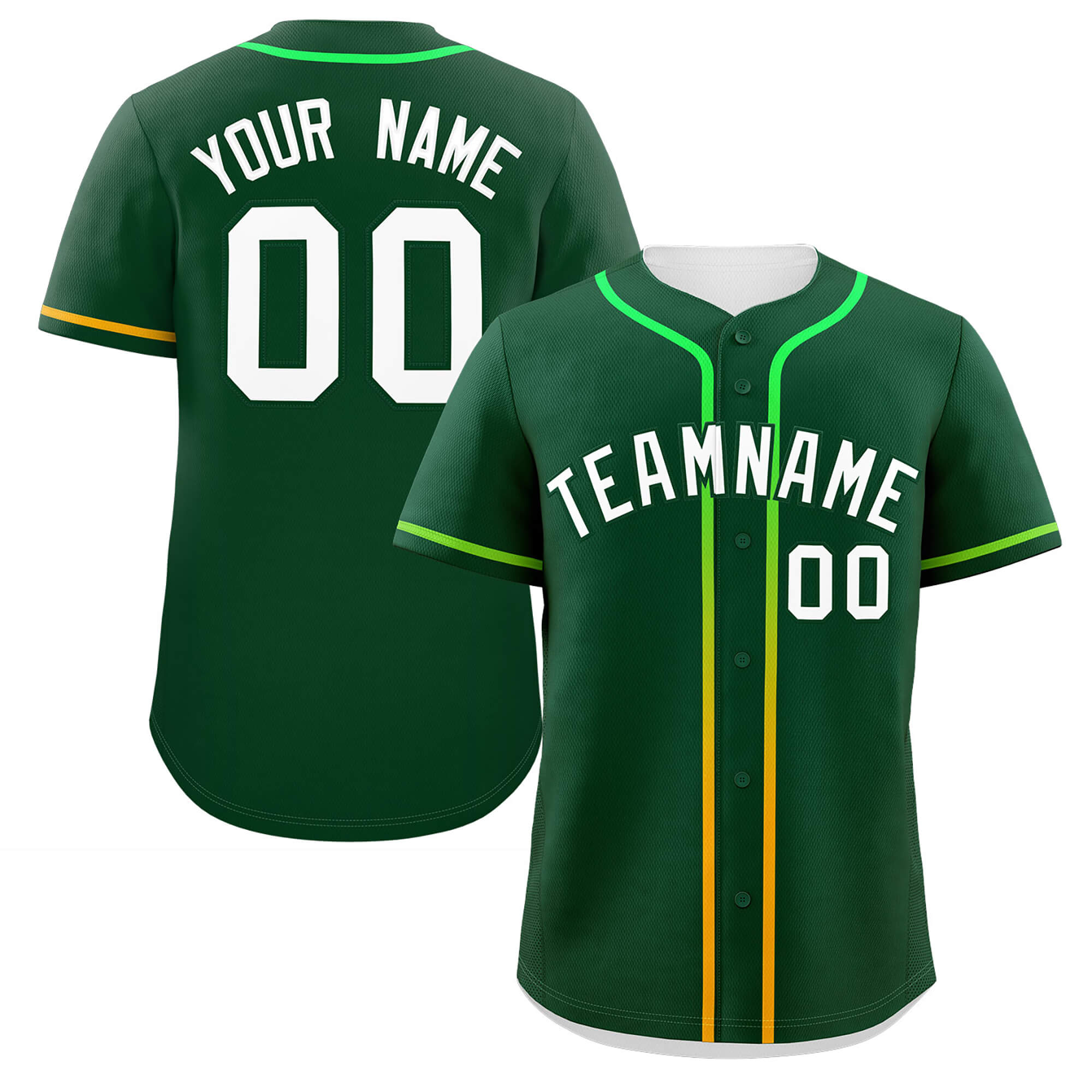 Custom Green White Personalized Gradient Ribbed Design Authentic Baseball Jersey