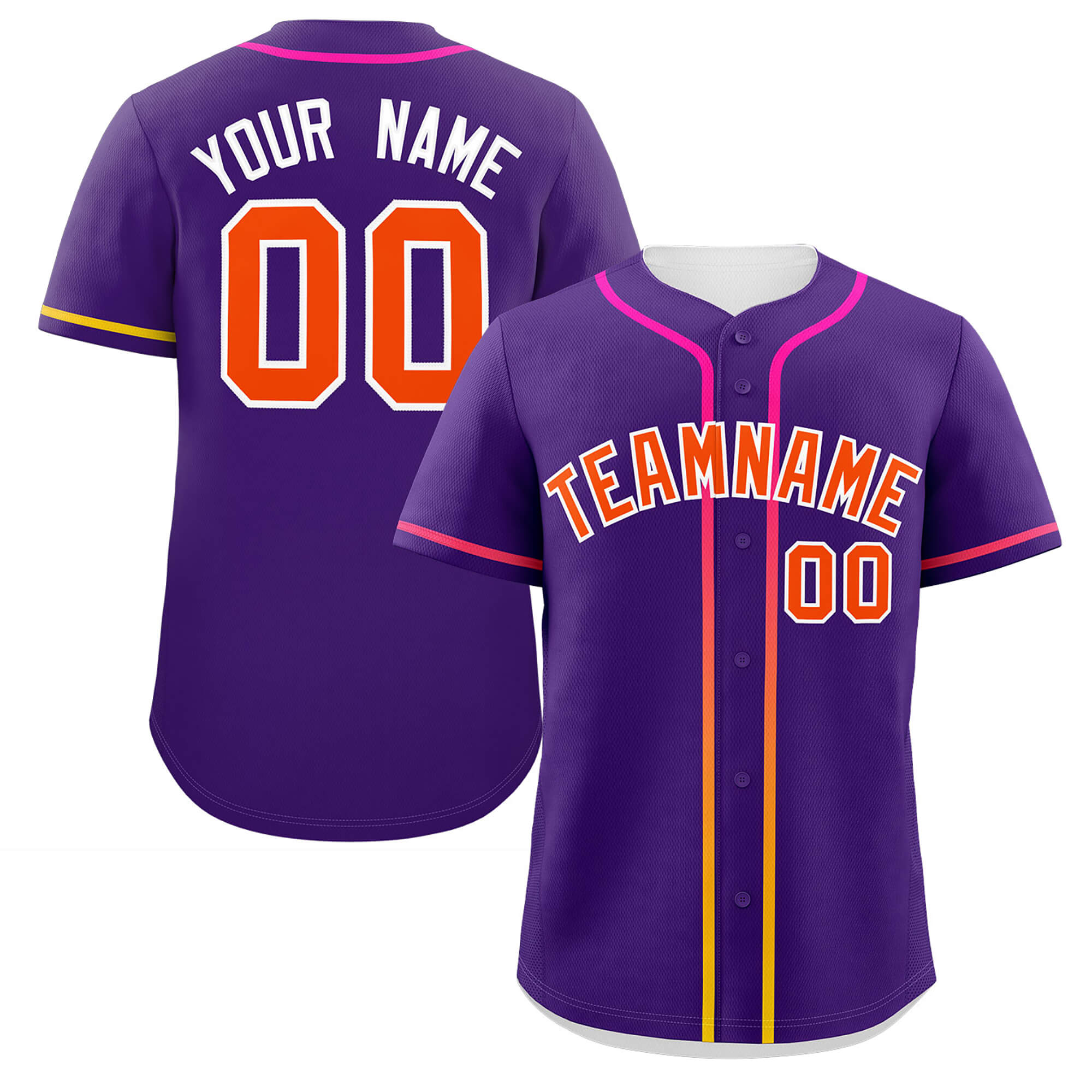 Custom Purple Orange Personalized Gradient Ribbed Design Authentic Baseball Jersey