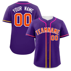 Custom Purple Orange Personalized Gradient Ribbed Design Authentic Baseball Jersey