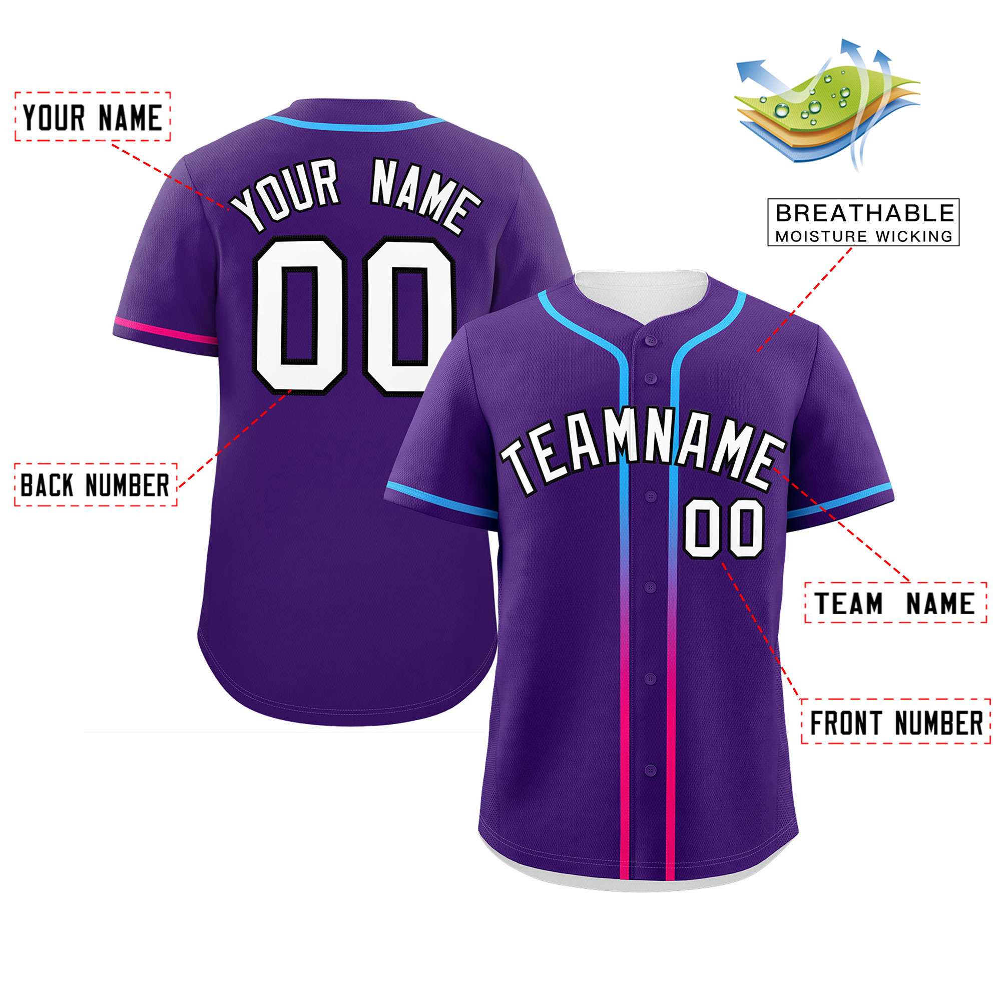 Custom Purple White Personalized Gradient Ribbed Design Authentic Baseball Jersey