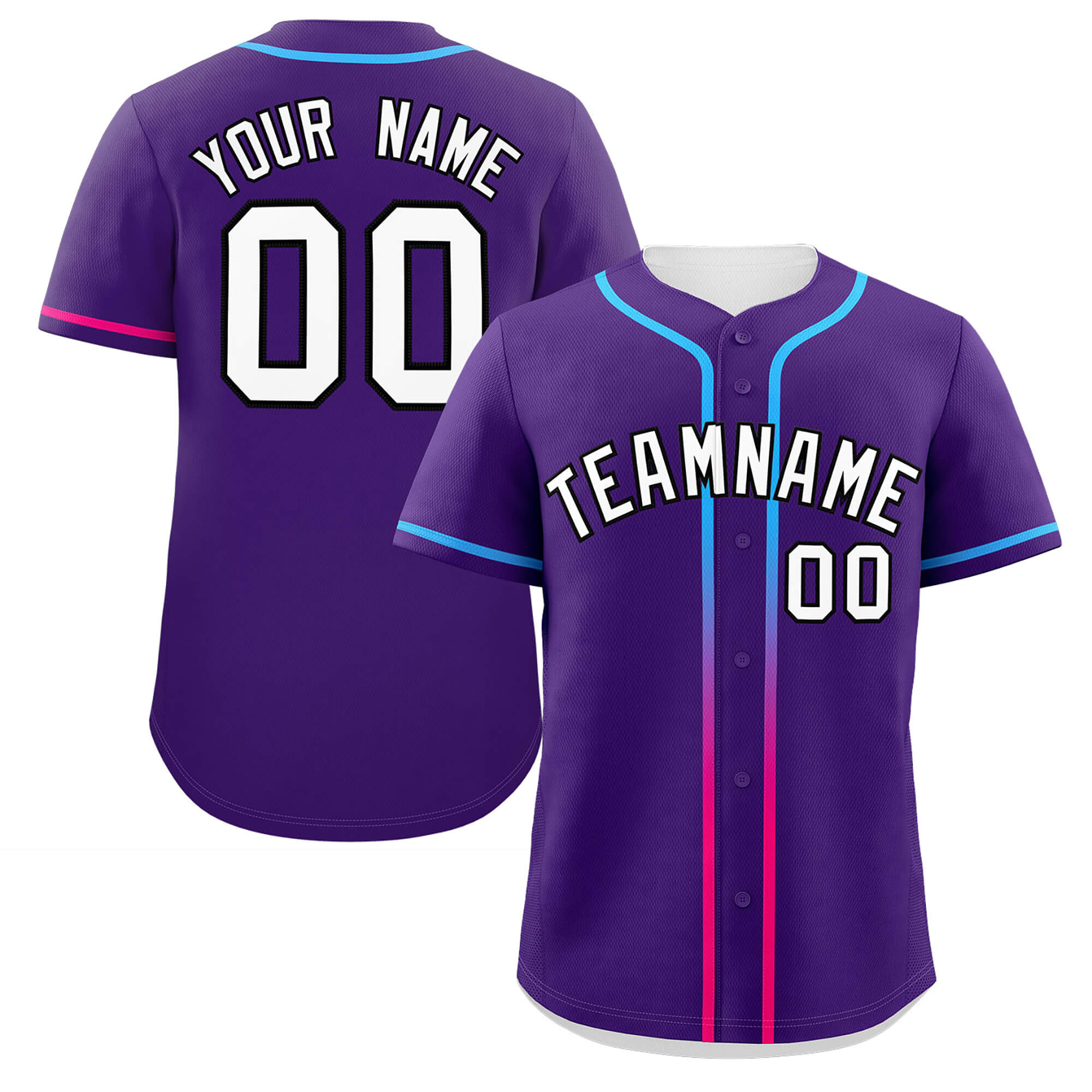 Custom Purple White Personalized Gradient Ribbed Design Authentic Baseball Jersey