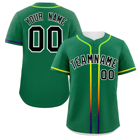 Custom Kelly Green Black Personalized Gradient Ribbed Design Authentic Baseball Jersey