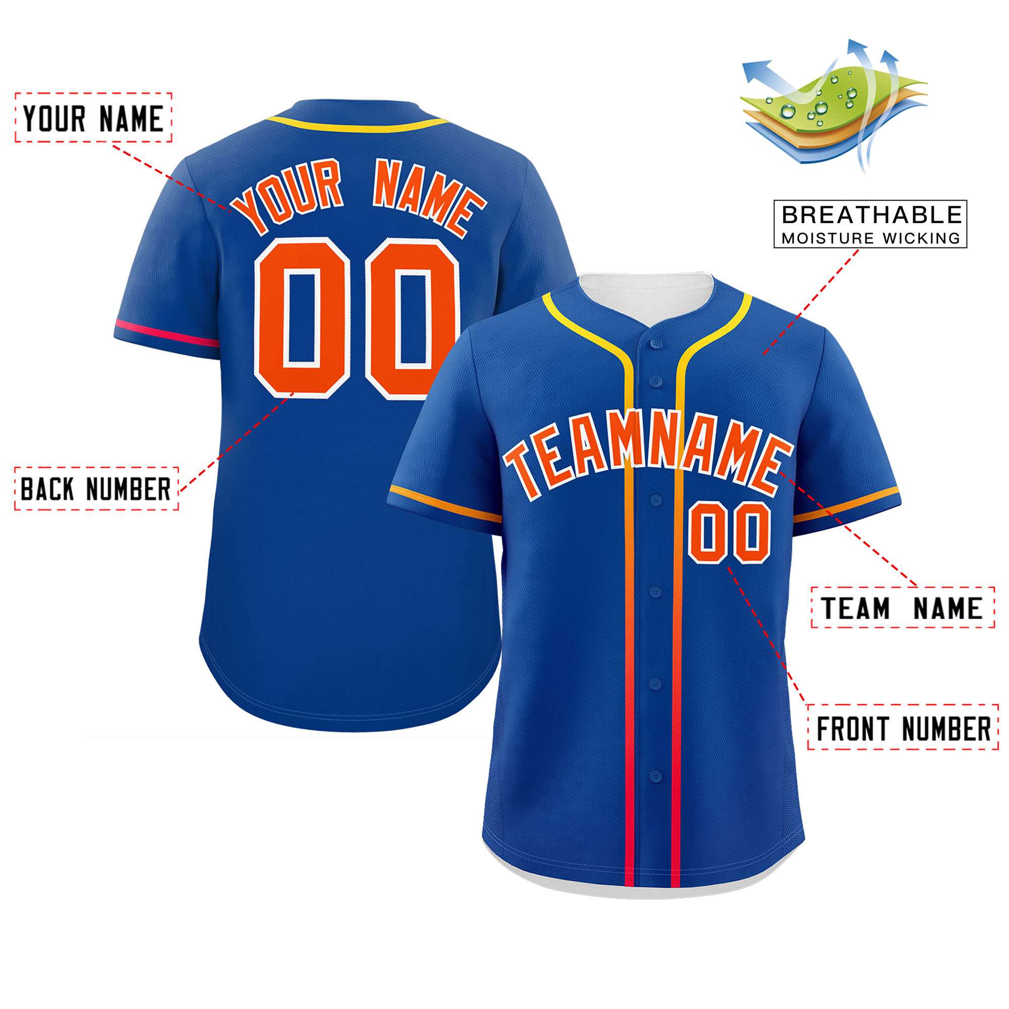 Custom Royal Orange Personalized Gradient Ribbed Design Authentic Baseball Jersey