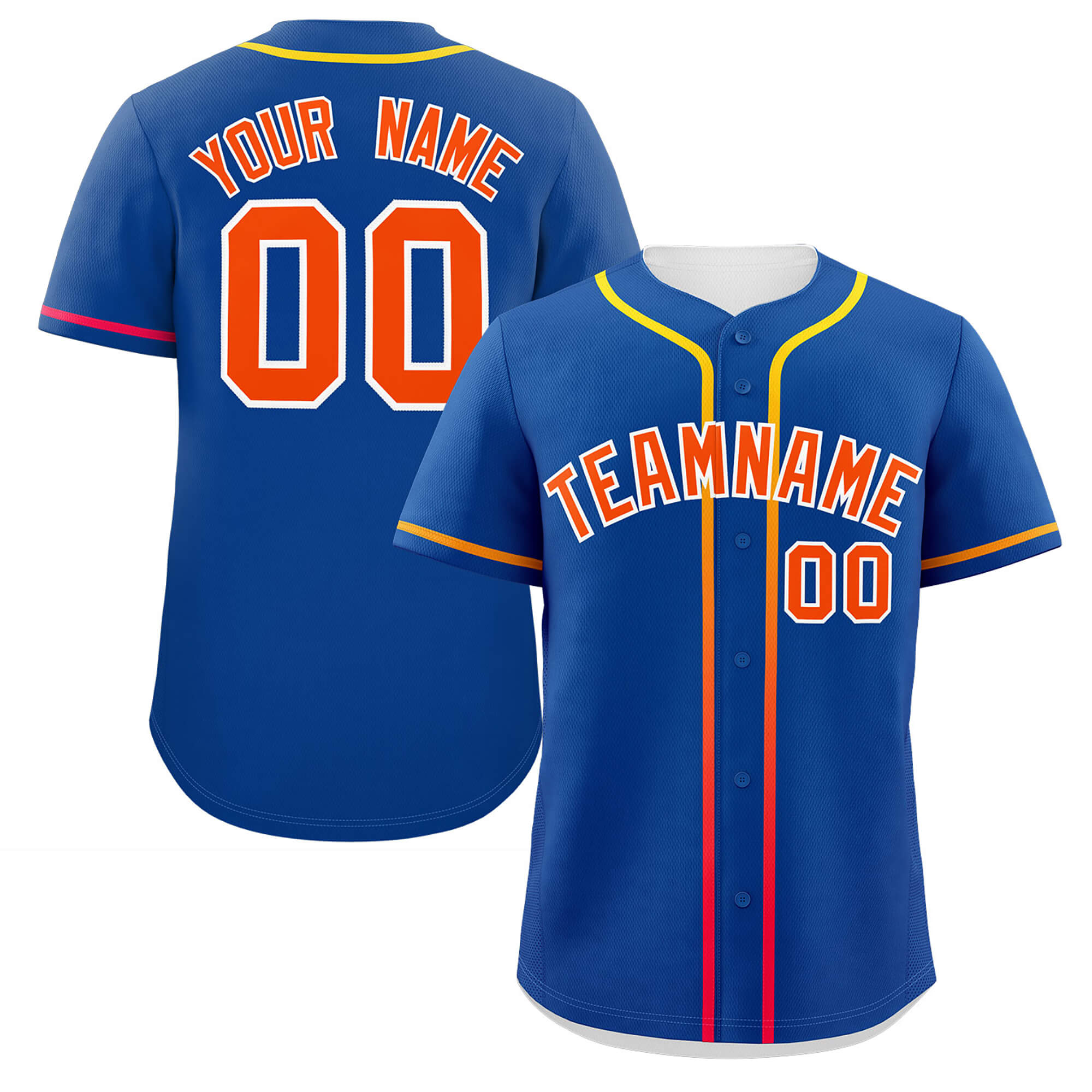 Custom Royal Orange Personalized Gradient Ribbed Design Authentic Baseball Jersey