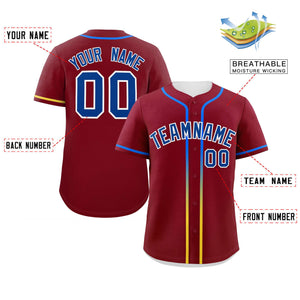 Custom Crimson Royal Personalized Gradient Ribbed Design Authentic Baseball Jersey