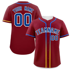 Custom Crimson Royal Personalized Gradient Ribbed Design Authentic Baseball Jersey