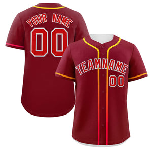 Custom Crimson Red Personalized Gradient Ribbed Design Authentic Baseball Jersey