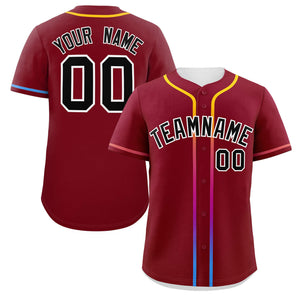 Custom Crimson Black Personalized Gradient Ribbed Design Authentic Baseball Jersey