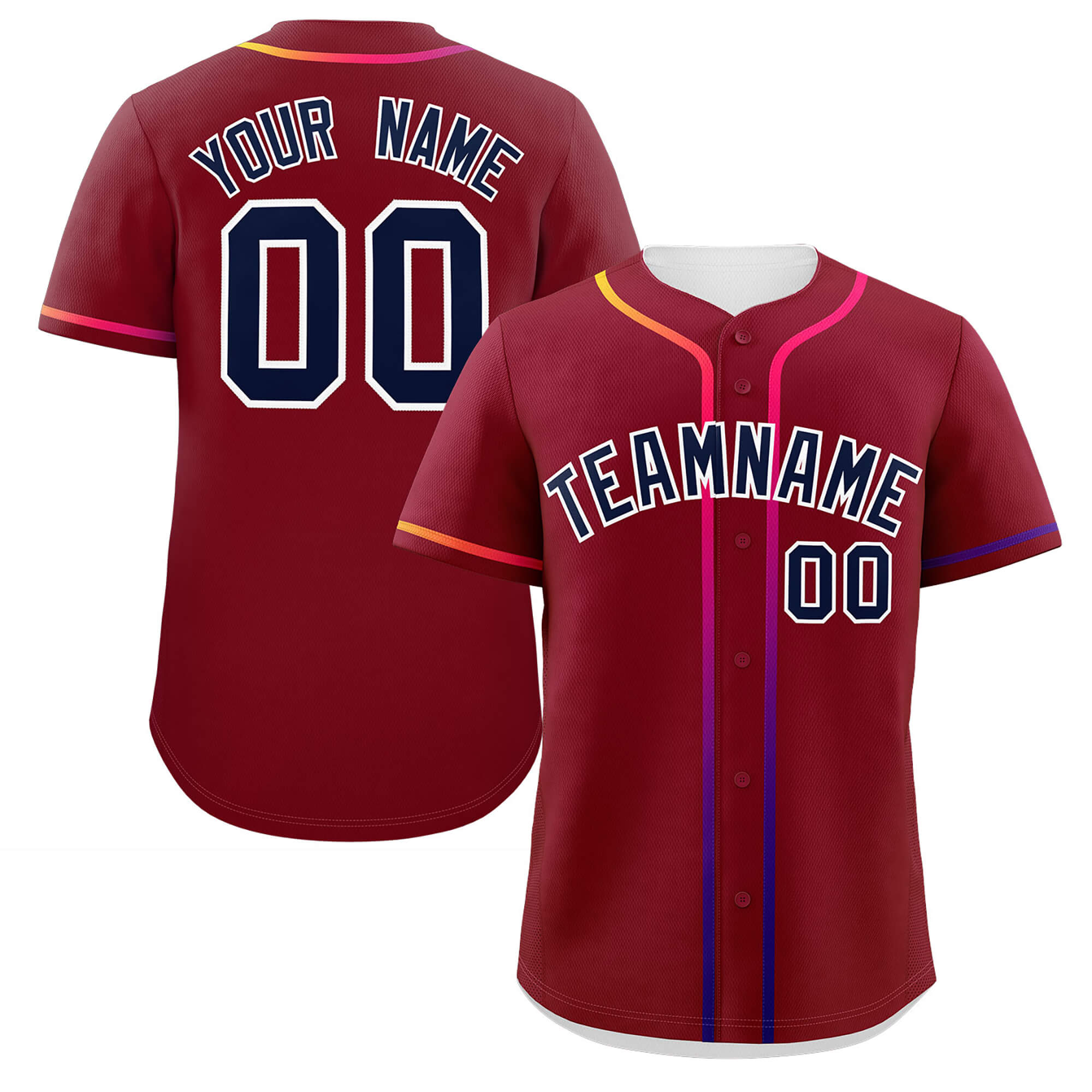 Custom Crimson Navy Personalized Gradient Ribbed Design Authentic Baseball Jersey