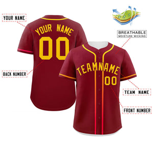 Custom Crimson Gold Personalized Gradient Ribbed Design Authentic Baseball Jersey