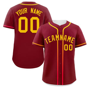 Custom Crimson Gold Personalized Gradient Ribbed Design Authentic Baseball Jersey