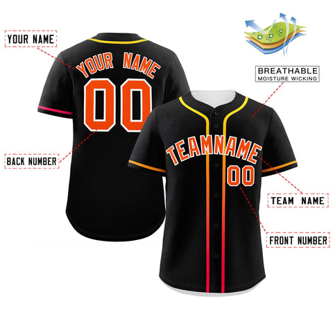 Custom Black Orange Personalized Gradient Ribbed Design Authentic Baseball Jersey
