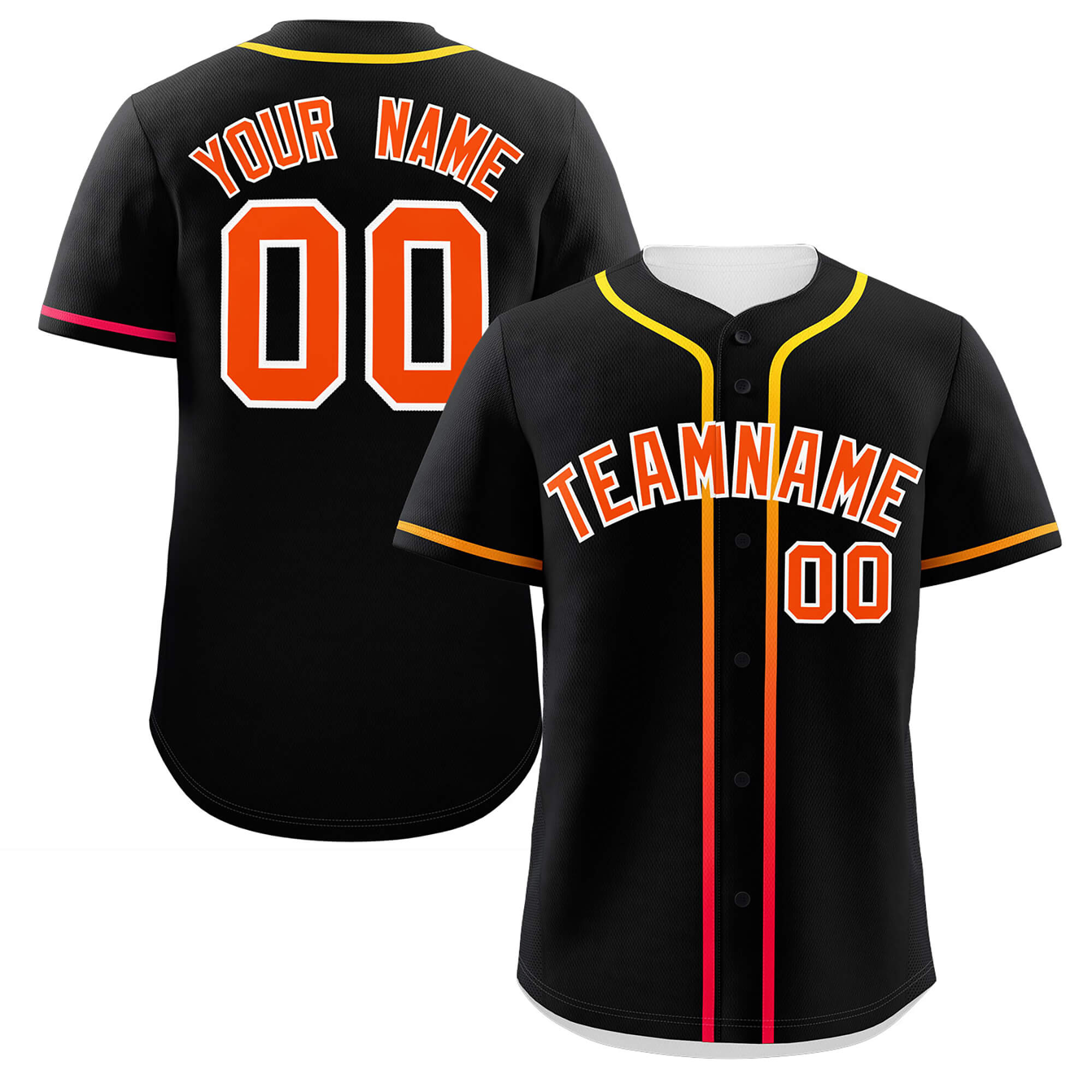 Custom Black Orange Personalized Gradient Ribbed Design Authentic Baseball Jersey