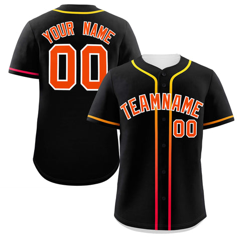 Custom Black Orange Personalized Gradient Ribbed Design Authentic Baseball Jersey