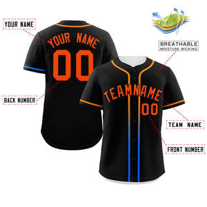 Custom Black Orange Personalized Gradient Ribbed Design Authentic Baseball Jersey