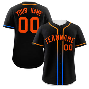 Custom Black Orange Personalized Gradient Ribbed Design Authentic Baseball Jersey