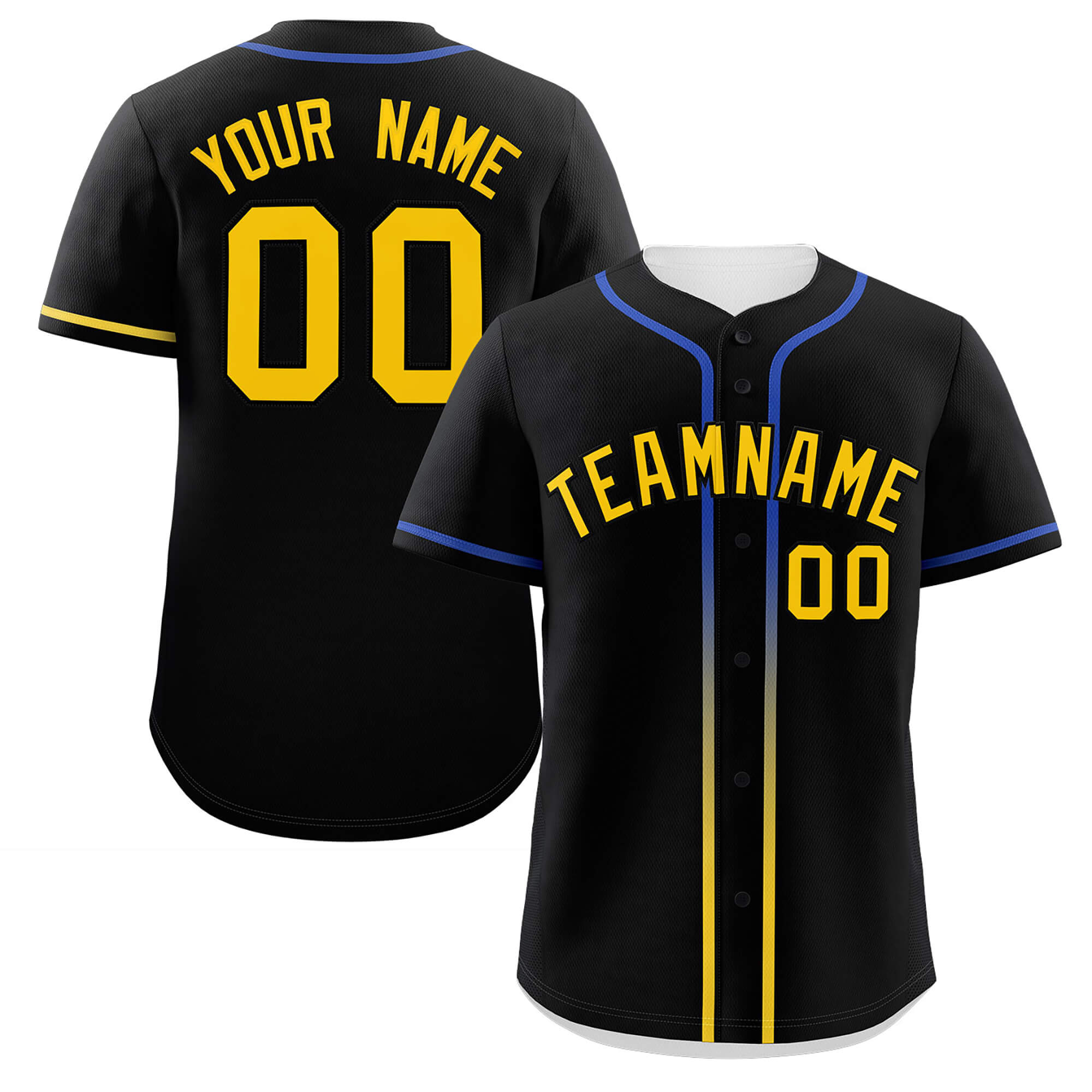 Custom Black Gold Personalized Gradient Ribbed Design Authentic Baseball Jersey