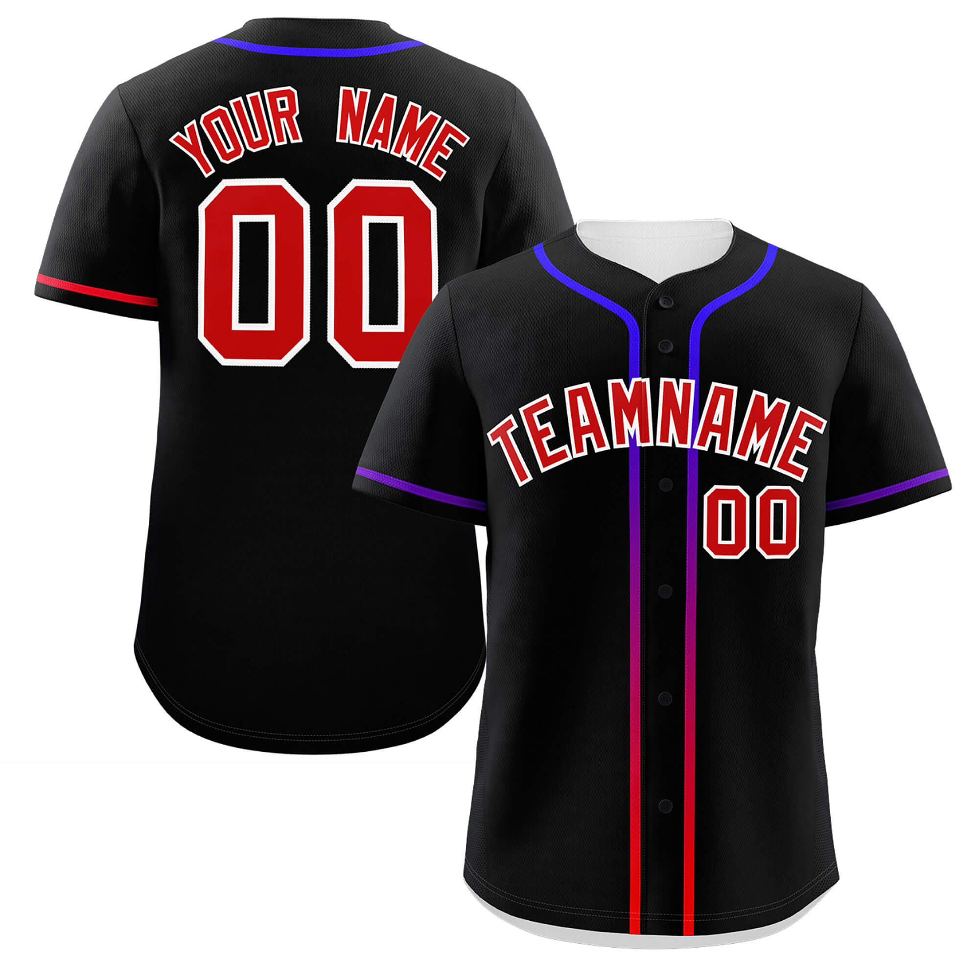 Custom Black Red Personalized Gradient Ribbed Design Authentic Baseball Jersey