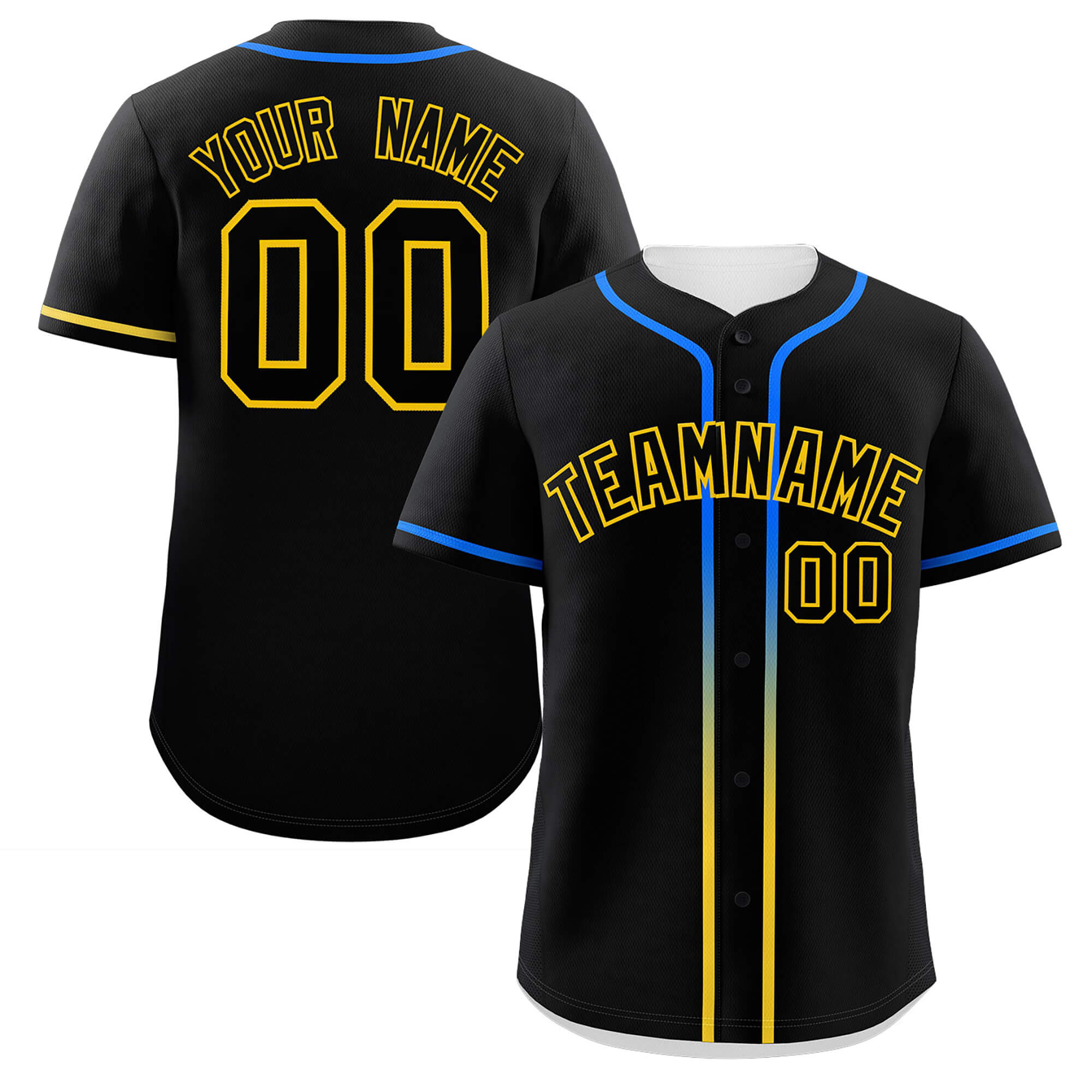 Custom Black Gold Personalized Gradient Ribbed Design Authentic Baseball Jersey