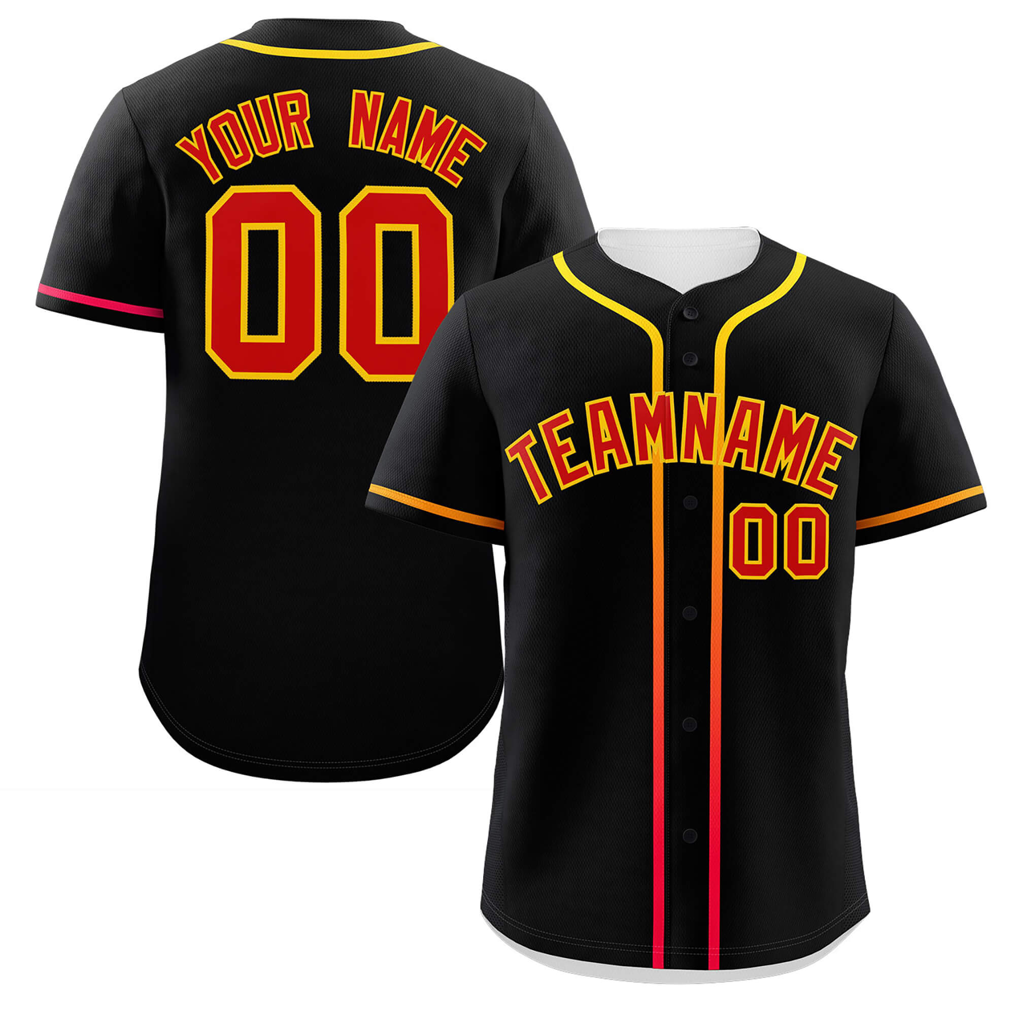 Custom Black Red Personalized Gradient Ribbed Design Authentic Baseball Jersey