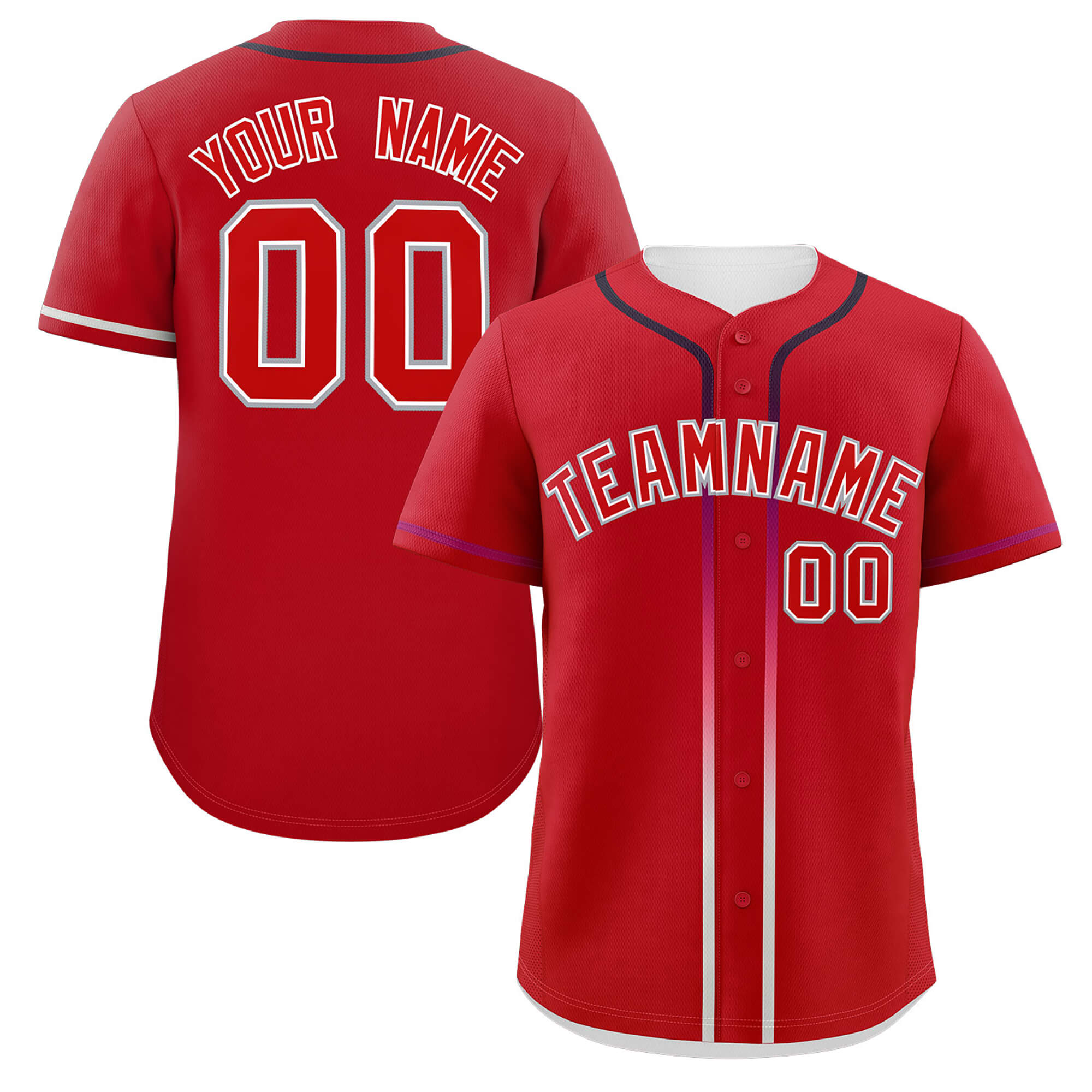 Custom Red Personalized Gradient Ribbed Design Authentic Baseball Jersey